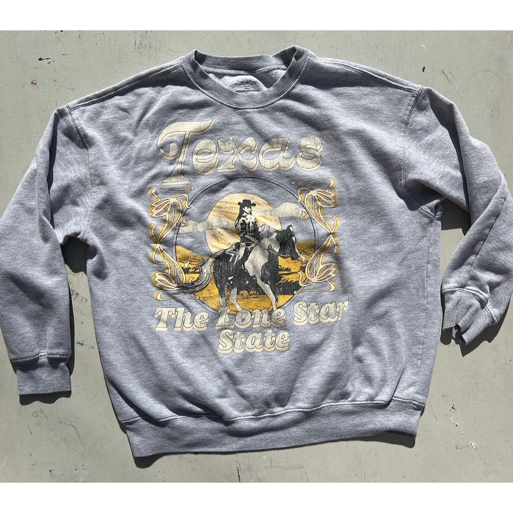 Women's Zoe +‎ Liv Sweatshirt Gray Texas Spell-Out XL Crew Desert USA Cowboy